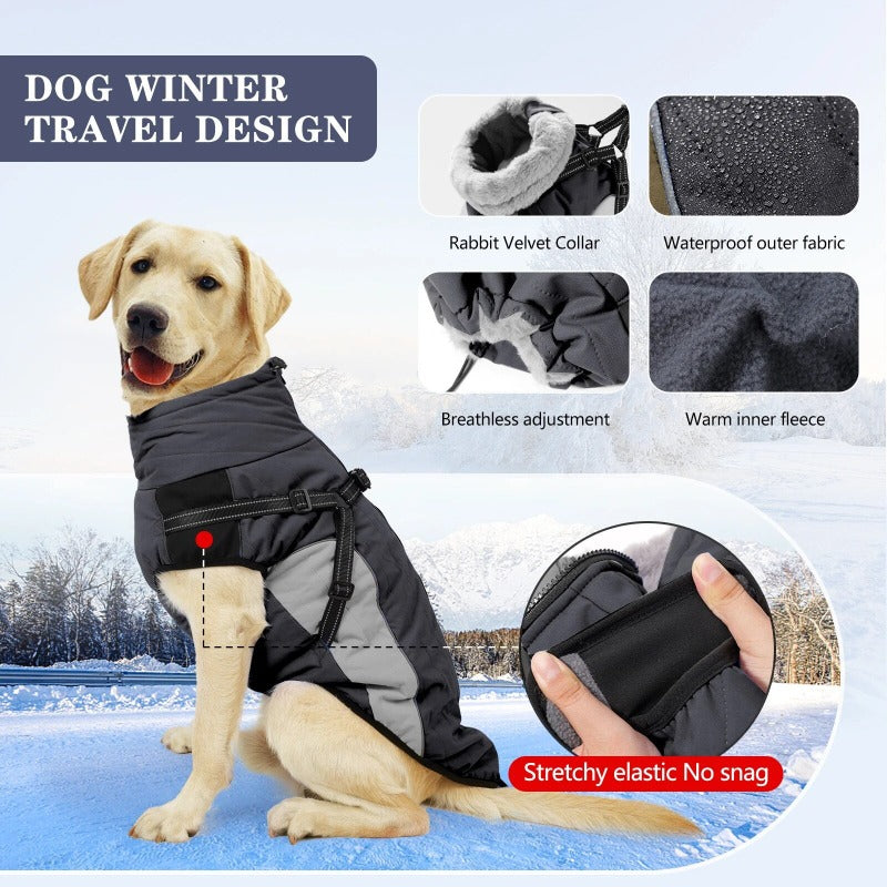 Autumn Winter Dog Jacket with Harness Dogs Reflective Safety Pet Snow Coat