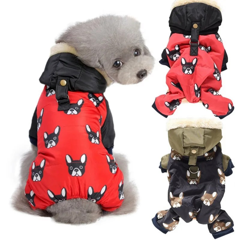 Autumn Winter Waterproof Hooded Dog Coat Jacket Four-legged Clothes