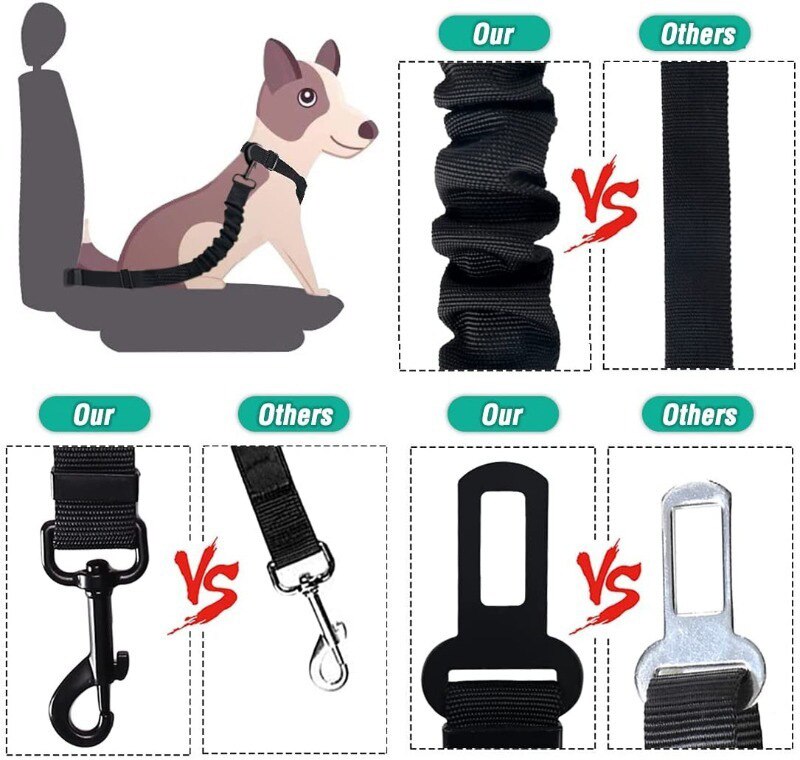 3pcs Set Retractable Dog Car Adjustable Seatbelts Nylon Pet Dog Safety Seat Belt