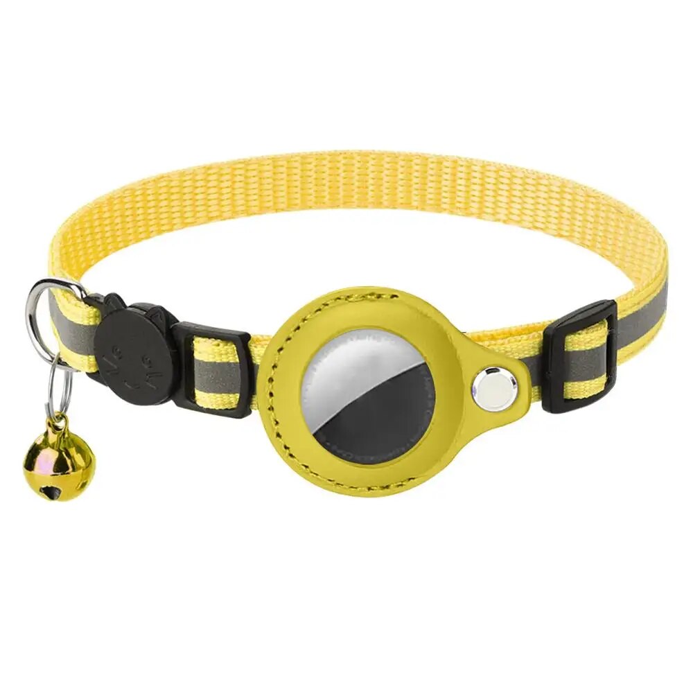 Leather Pet Collar Air tag Detachable Cat Collars With Bell Safety Buckle Locator Holder