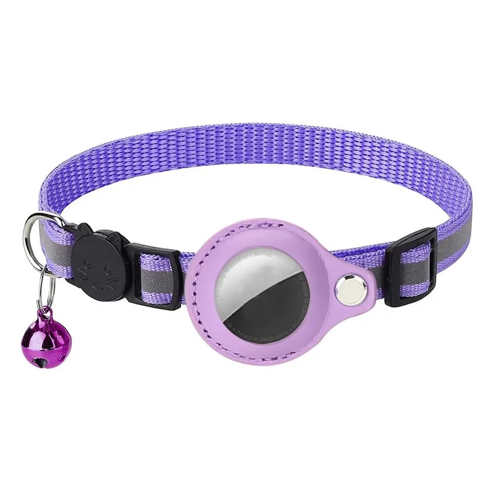 Leather Pet Collar Air tag Detachable Cat Collars With Bell Safety Buckle Locator Holder