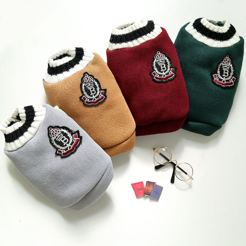 College Style Pet Dog Vest V Neck Dog Sweaters Winter Warm Dogs Clothes