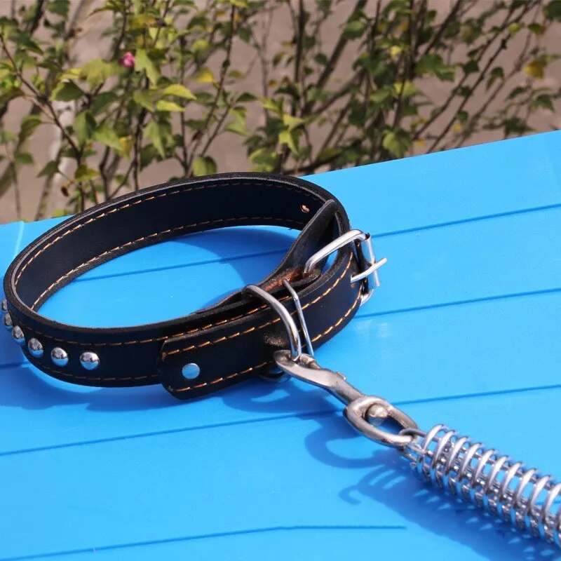 Cow Leather Collar Adjustable Dog Chain Wear-resistant Training Dog Leash