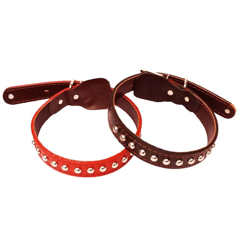 Cow Leather Collar Adjustable Dog Chain Wear-resistant Training Dog Leash