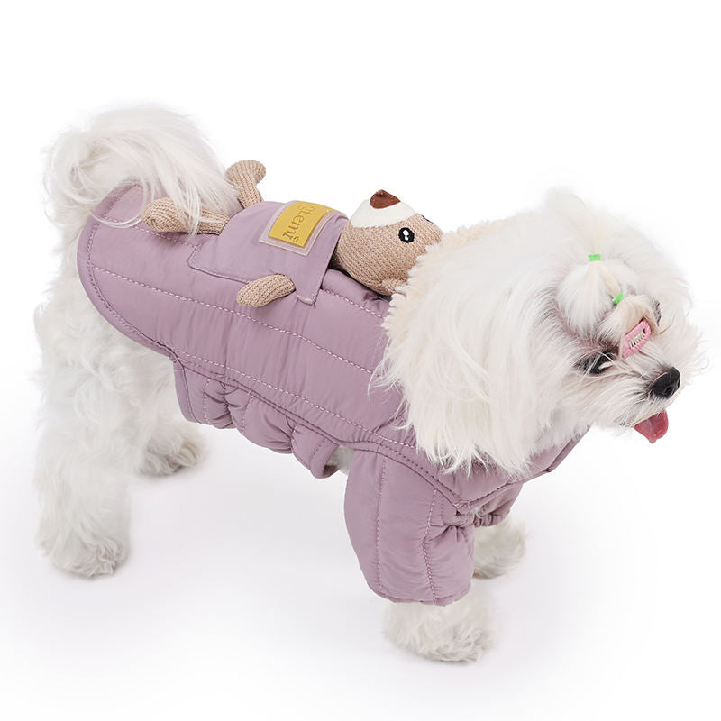 Cozy Warm Small Dog Hoodie Winter Dog Jacket With Bear Hood Fur Lined Cozy