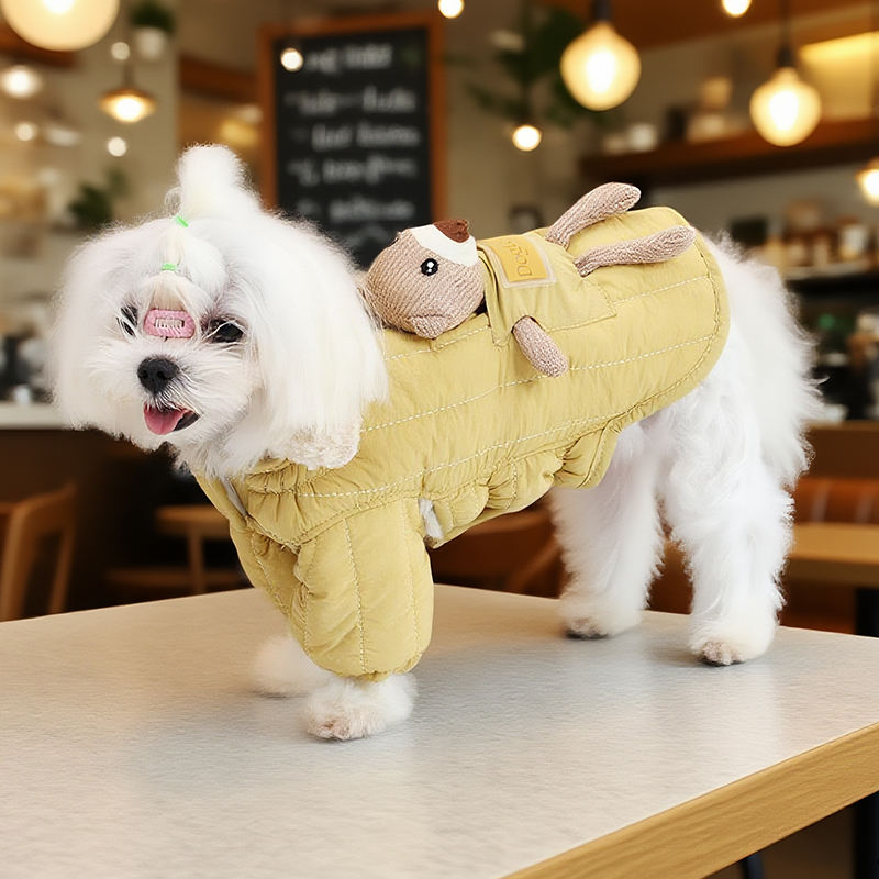Cozy Warm Small Dog Hoodie Winter Dog Jacket With Bear Hood Fur Lined Cozy