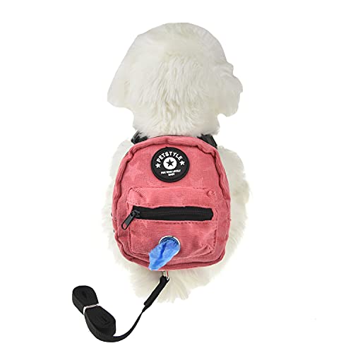 Dog Backpack Harness with Leash Adjustable Travel Hiking Walking Harness Backpack