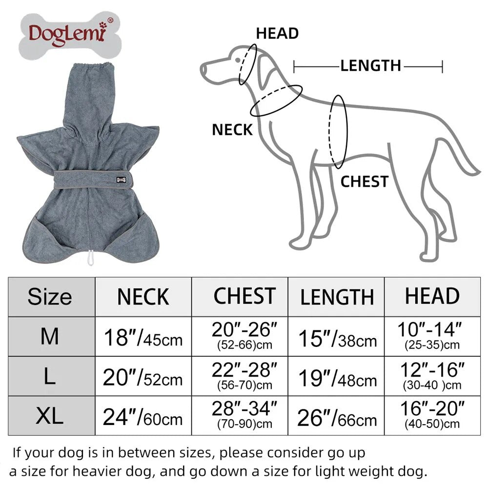 Dog Bathrobe Super Absorbent Pet Dog Cat Bath Towel Grooming Towel