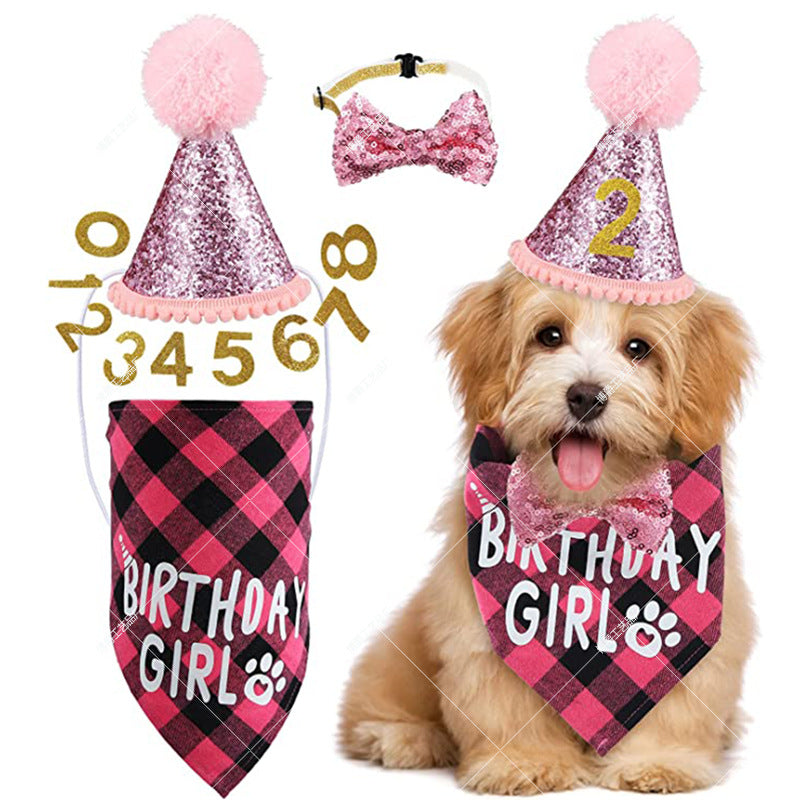 Dog Birthday Party Supplies Scarf Bow Tie Crown Hat With 0-9 Figures