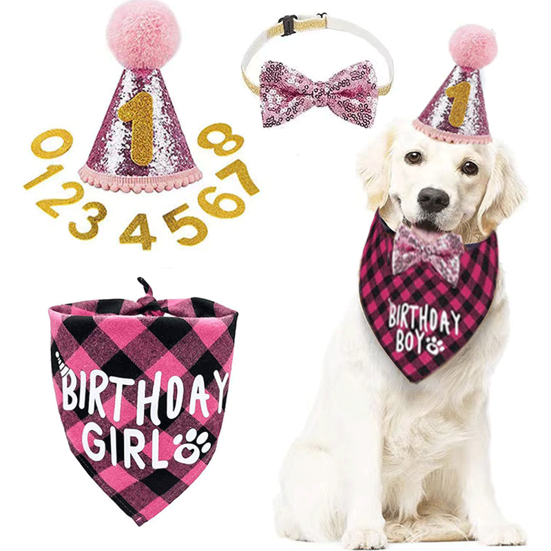 Dog Birthday Party Supplies Balloon Scarf Bow Tie Crown Hat Banner Pull Flag Pet Set