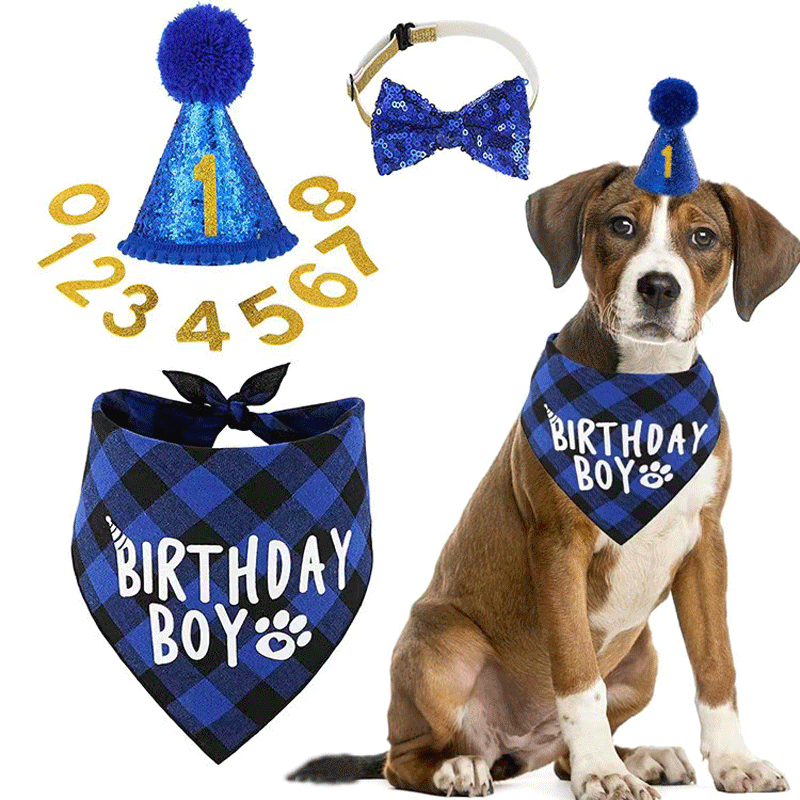 Dog Birthday Party Supplies Balloon Scarf Bow Tie Crown Hat Banner Pull Flag Pet Set