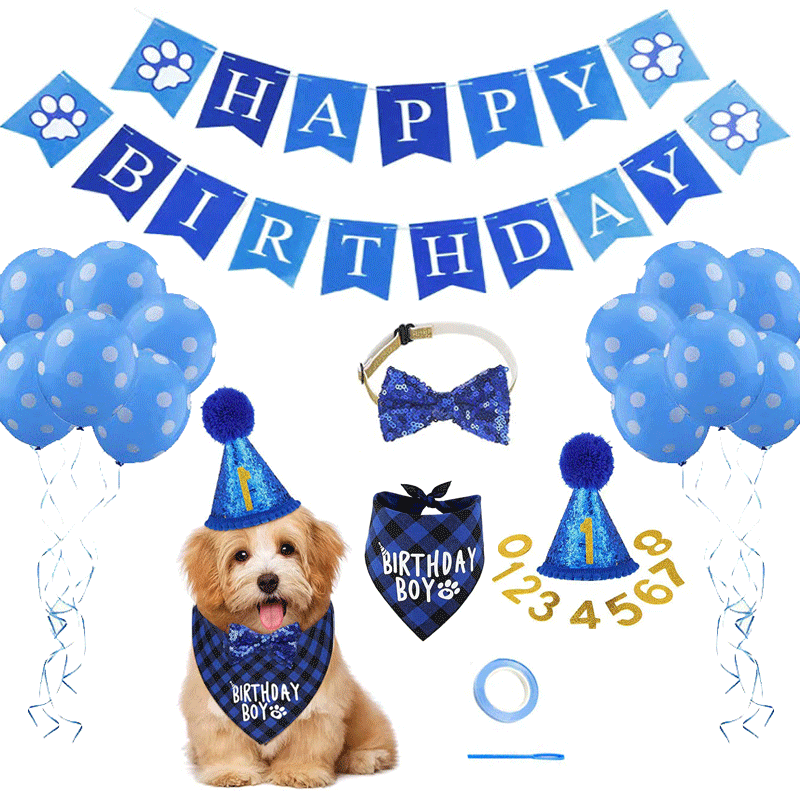 Dog Birthday Party Supplies Balloon Scarf Bow Tie Crown Hat Banner Pull Flag Pet Set