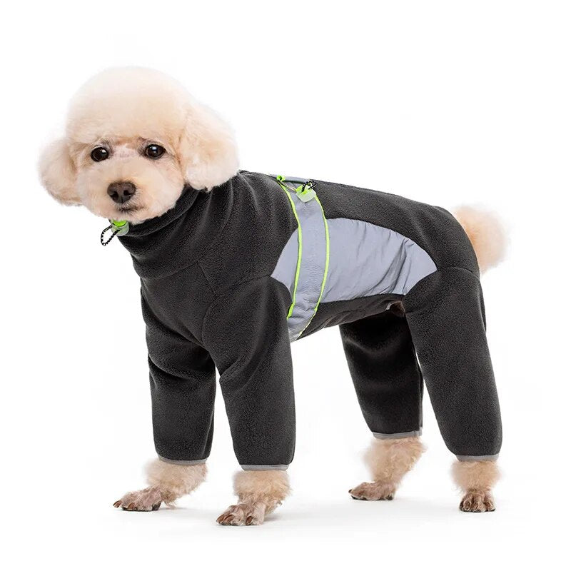 Dog Winter Thickened Warm Coat Four-Legged Jumpsuit with Reflective Zipper Leash Hole