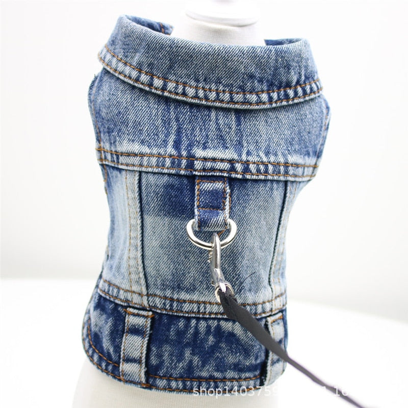 Dog Jeans Jacket Comfort Lapel Harness Vest With D-Ring for Leash