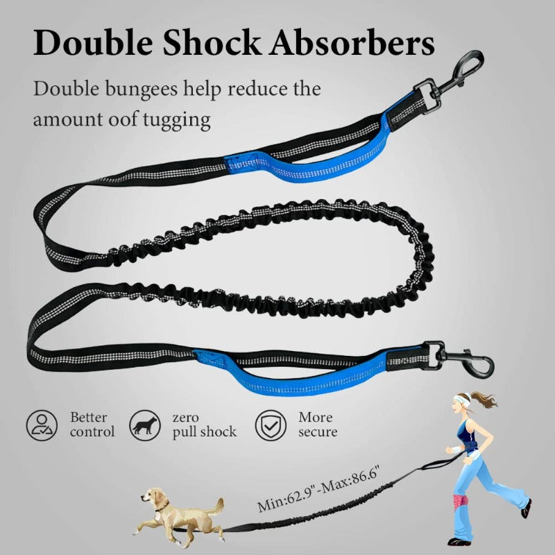 Dog Leash With Dual Padded Handles Retractable Dog Running Waist Leash With Reflective Stripe