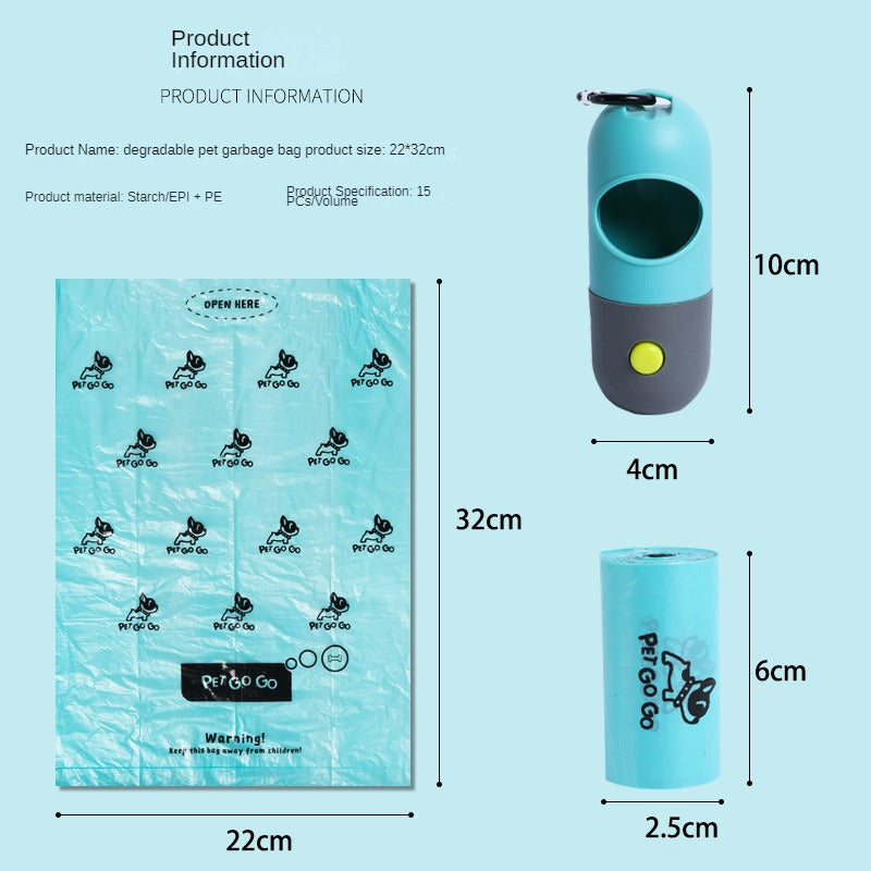 Dog Poop Bag Dispenser with Built-in LED Flashlight and Metal Clip