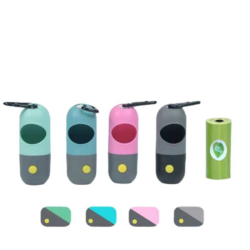 Dog Poop Bag Dispenser with Built-in LED Flashlight and Metal Clip