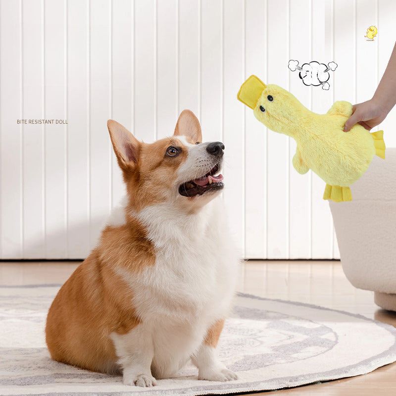 Dog Soft Squeaker Toy No Stuffing Yellow Duck Plush Chew Toy