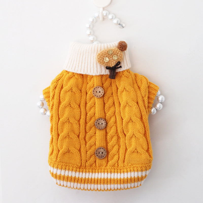 Dog Sweater Cute Classic Buttons Knitted Girls Winter Coat