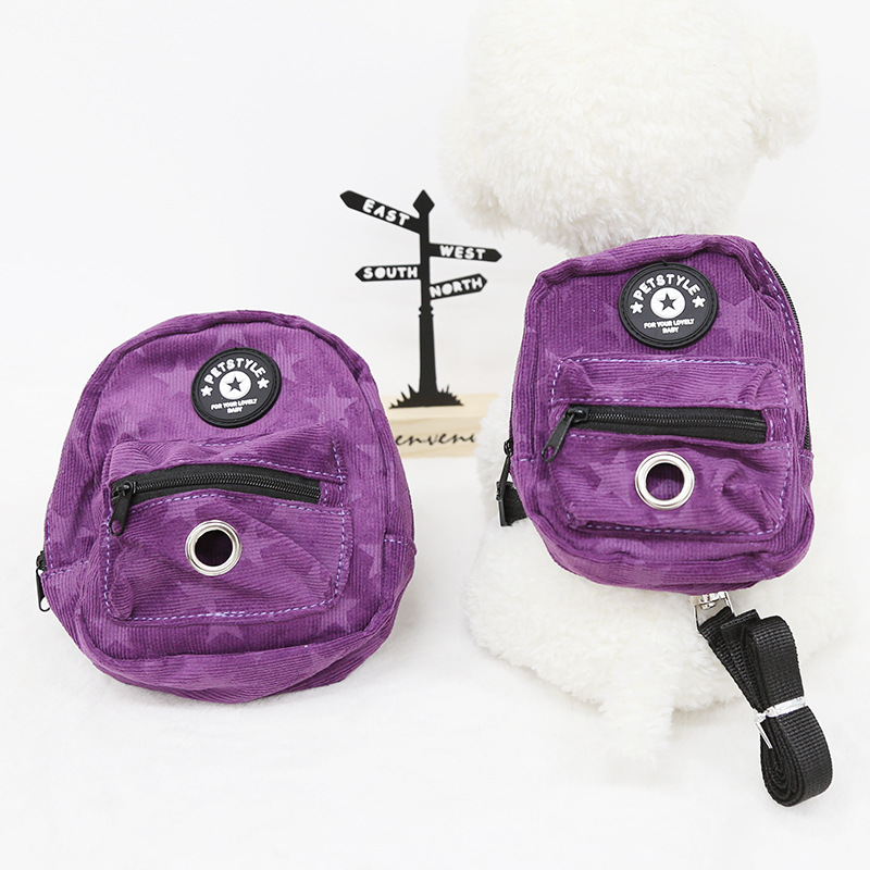 Dog Backpack Harness with Leash Adjustable Travel Hiking Walking Harness Backpack