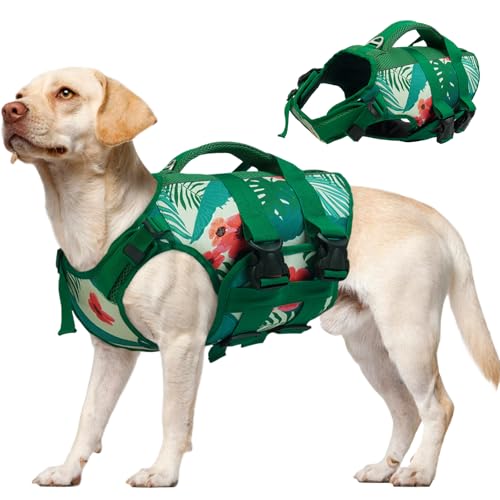 Dog Life Jacket High Flotation Dog Life Vest With Reflective & Rescue Handle For Swimming Boating