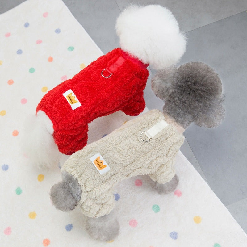 Fleece Pet Dog Jumpsuit Winter Warm Pajamas French Bulldog Costume