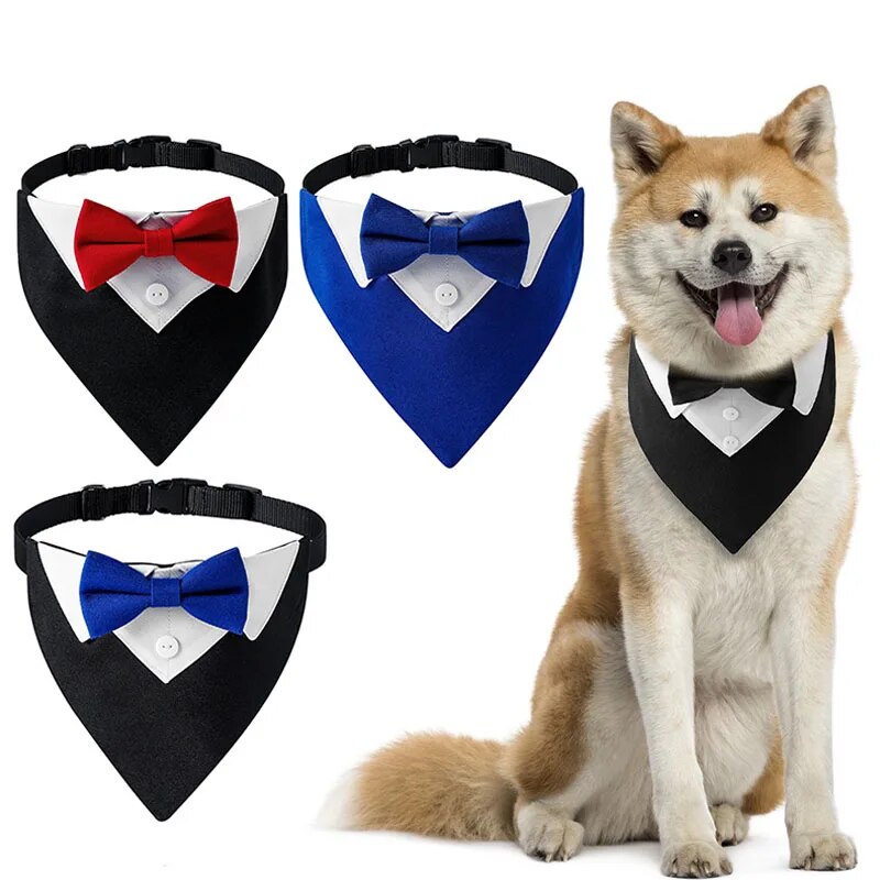 Formal Pet British Wedding Party Suit Scarf Bow Tie Collar Dog Triangle Towel