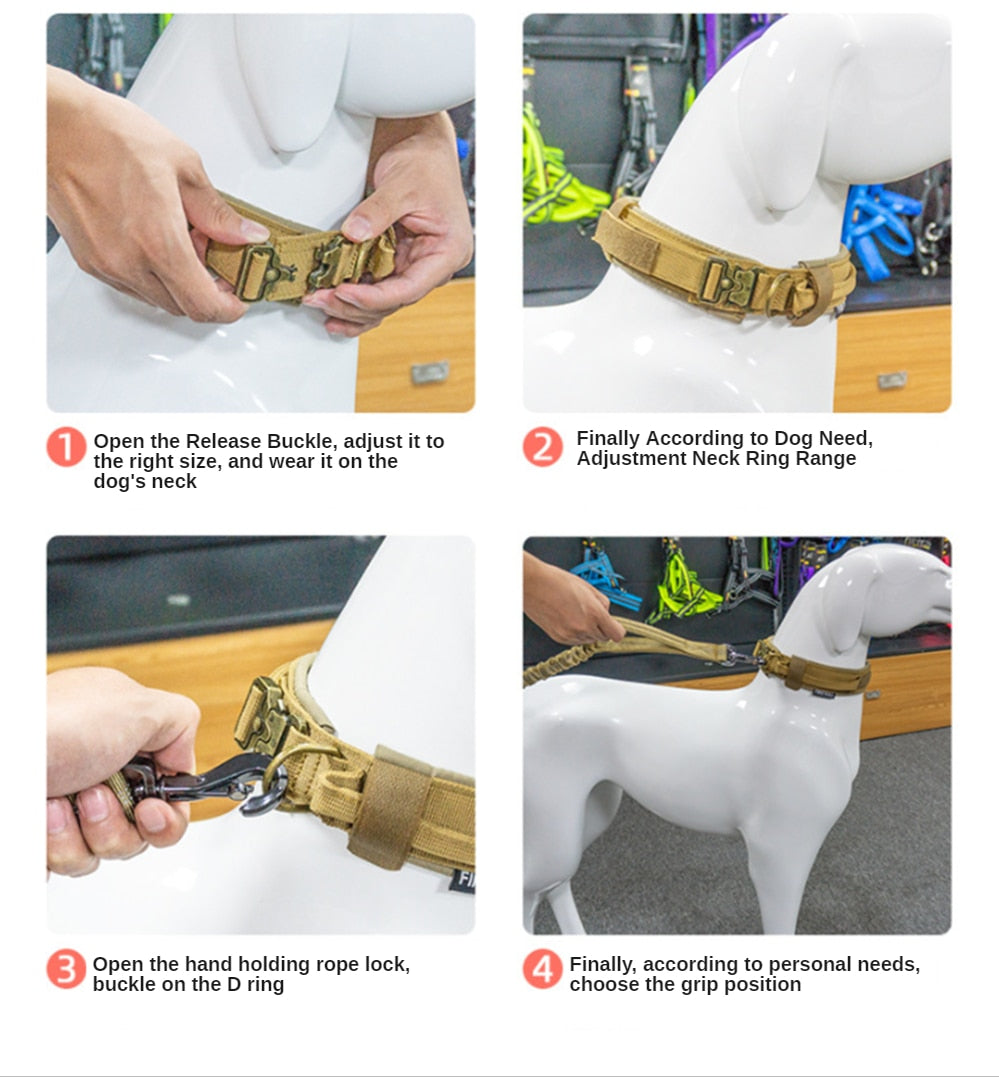 Adjustable Durable Tactical Dog Collar Leash Set
