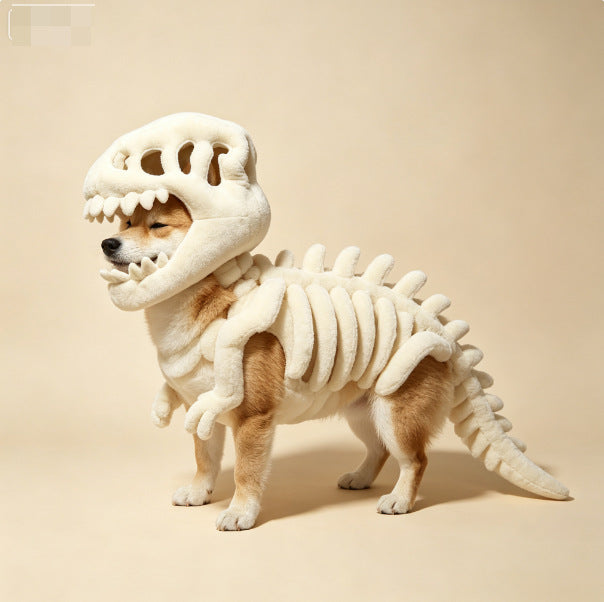 Halloween Glow in Dark Dinosaur Skeleton Pet Costume, Cute Cosplay Outfit Soft Pet Clothing for Small Medium Pets