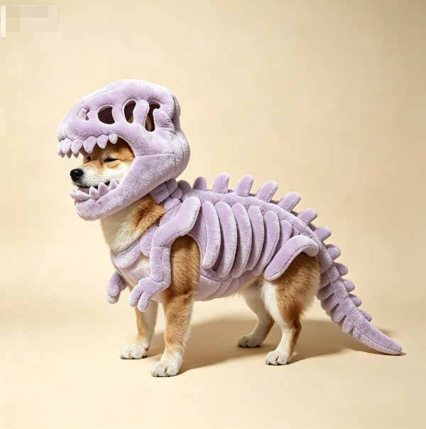 Halloween Glow in Dark Dinosaur Skeleton Pet Costume, Cute Cosplay Outfit Soft Pet Clothing for Small Medium Pets