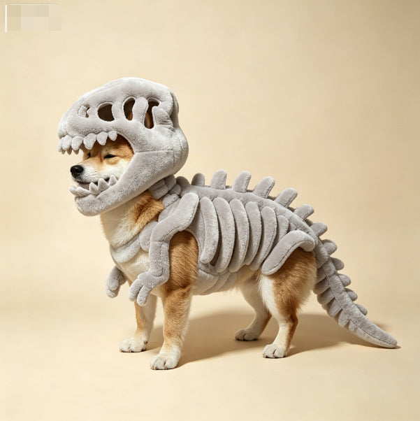 Halloween Glow in Dark Dinosaur Skeleton Pet Costume, Cute Cosplay Outfit Soft Pet Clothing for Small Medium Pets