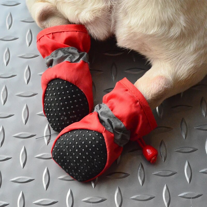 4pcs Autumn and Winter Fleece Thickened Dog Shoes Rain Boots