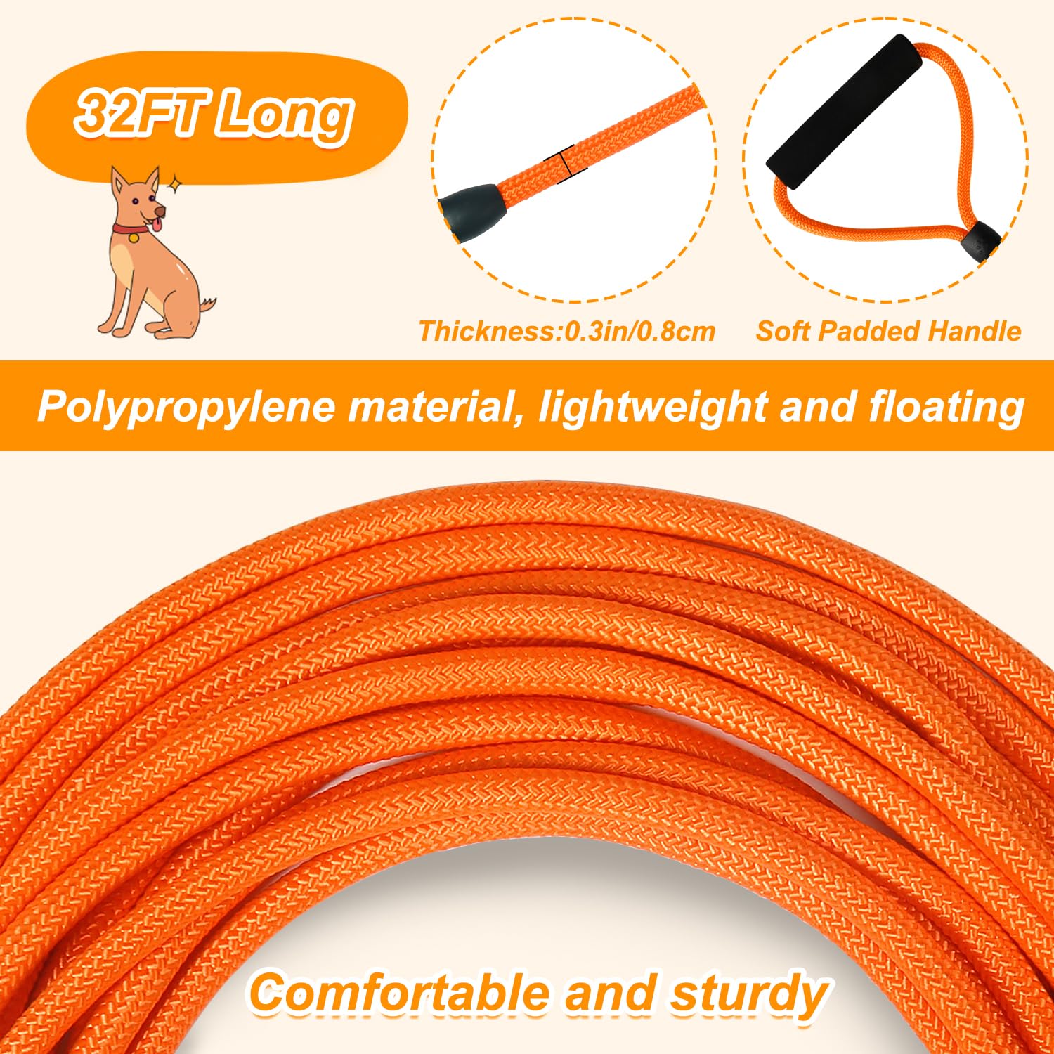Long Dog Leash Floating Dog Training Leash With Comfortable Handle For Outside Hiking Swimming