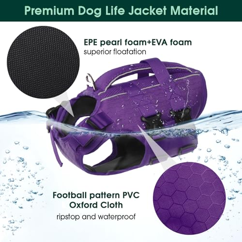 High Flotation Swimming & Boating Adjustable Sizes Lightweight Dog Life Preserver with Rescue Handle