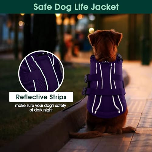 High Flotation Swimming & Boating Adjustable Sizes Lightweight Dog Life Preserver with Rescue Handle