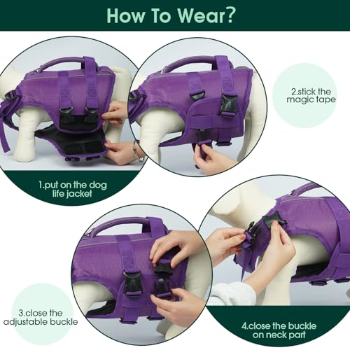 High Flotation Swimming & Boating Adjustable Sizes Lightweight Dog Life Preserver with Rescue Handle