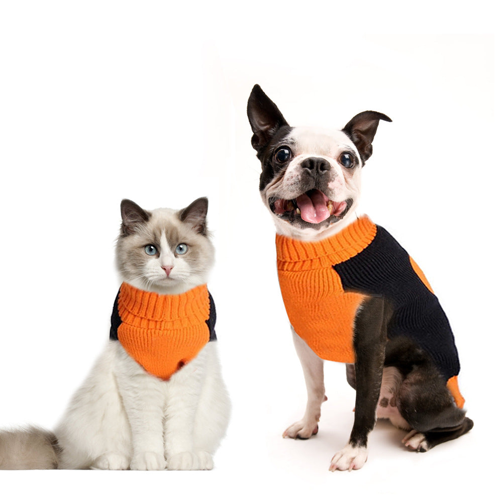 Halloween Dog Sweater Thick High Collar Thick Pumpkin Pattern Sweater