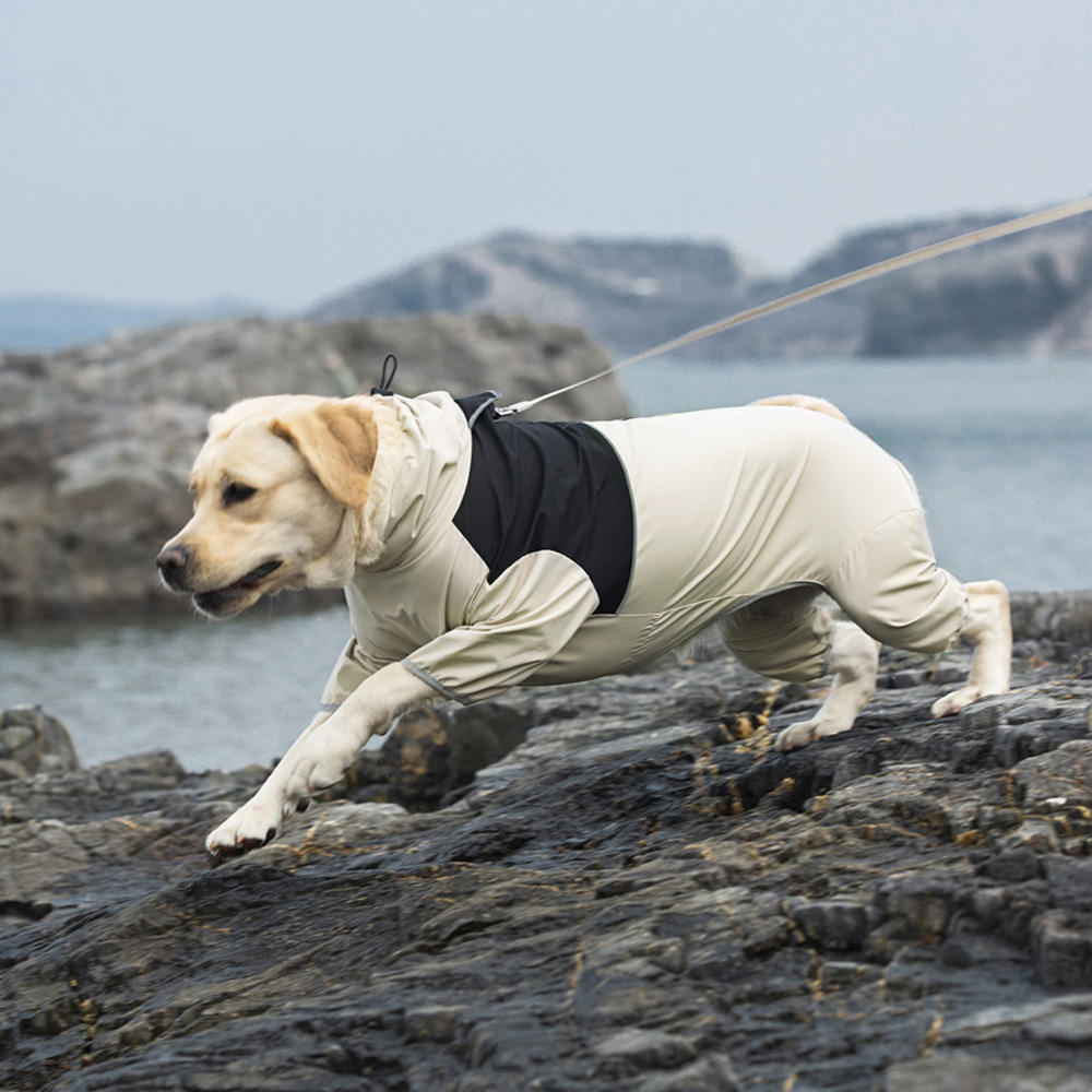 Outdoor Reflective Line Safety Four Legs Big Dog Clothes Waterproof Dog Raincoat