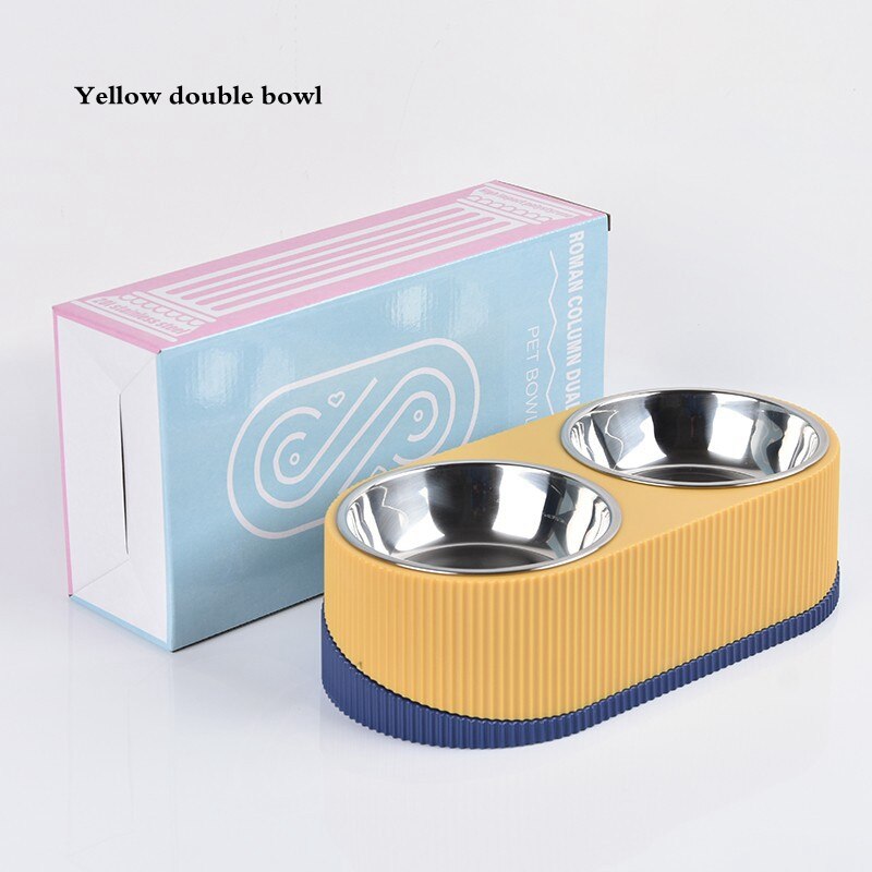 Pet Cat Dog Bowl Double Raised Stand Stainless Steel Dog Cat Food Bowl