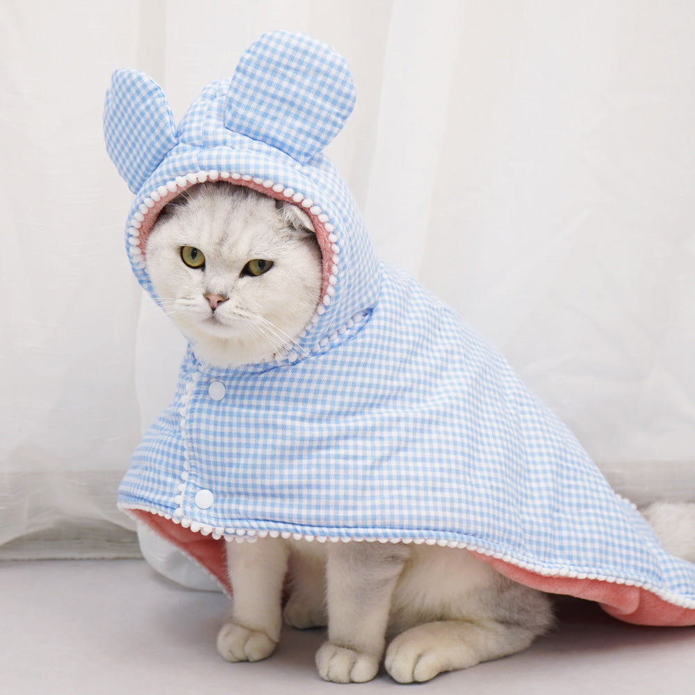 Pet Plaid Shawl Cat Cape Thickening Warm Flannel Pet Nightgown