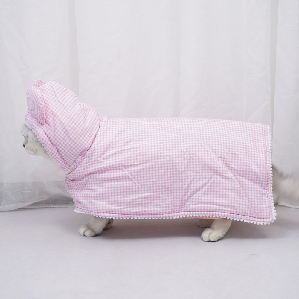 Pet Plaid Shawl Cat Cape Thickening Warm Flannel Pet Nightgown