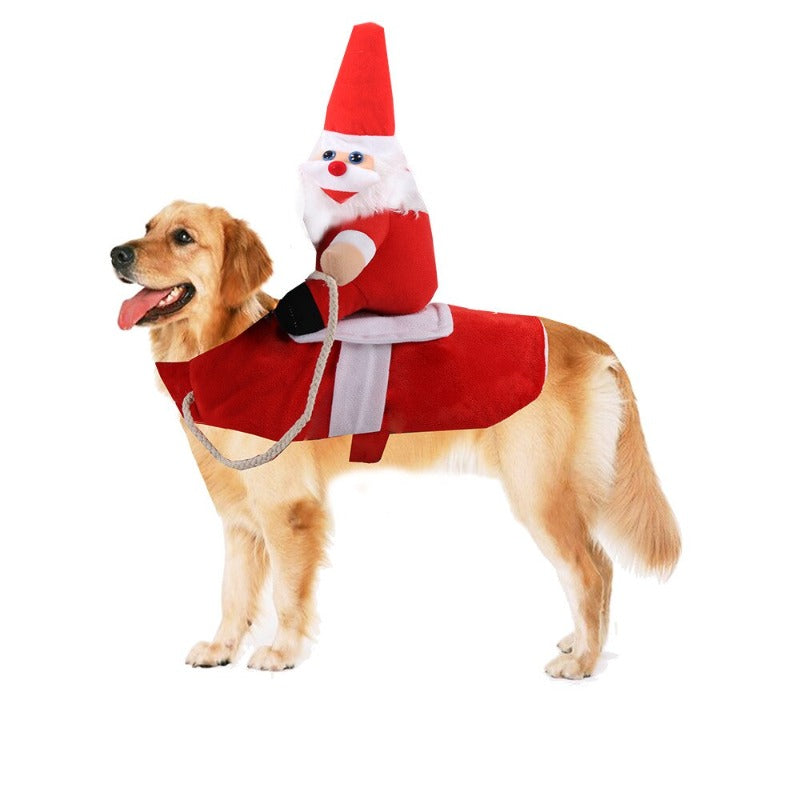 Pet Dog Clothes Christmas Cowboy Horse Riding Funny Santa Claus Costume