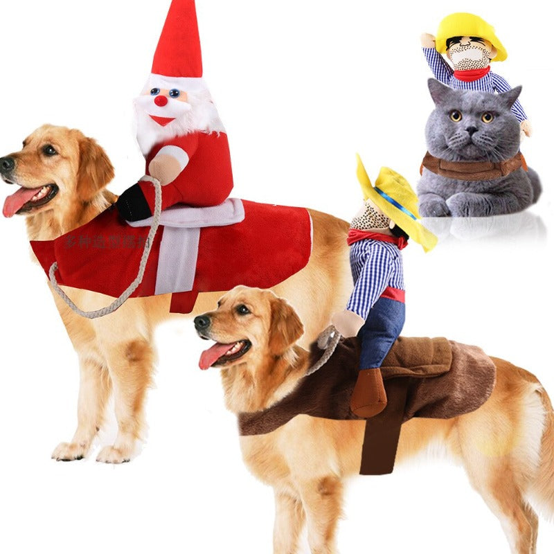 Pet Dog Clothes Christmas Cowboy Horse Riding Funny Santa Claus Costume