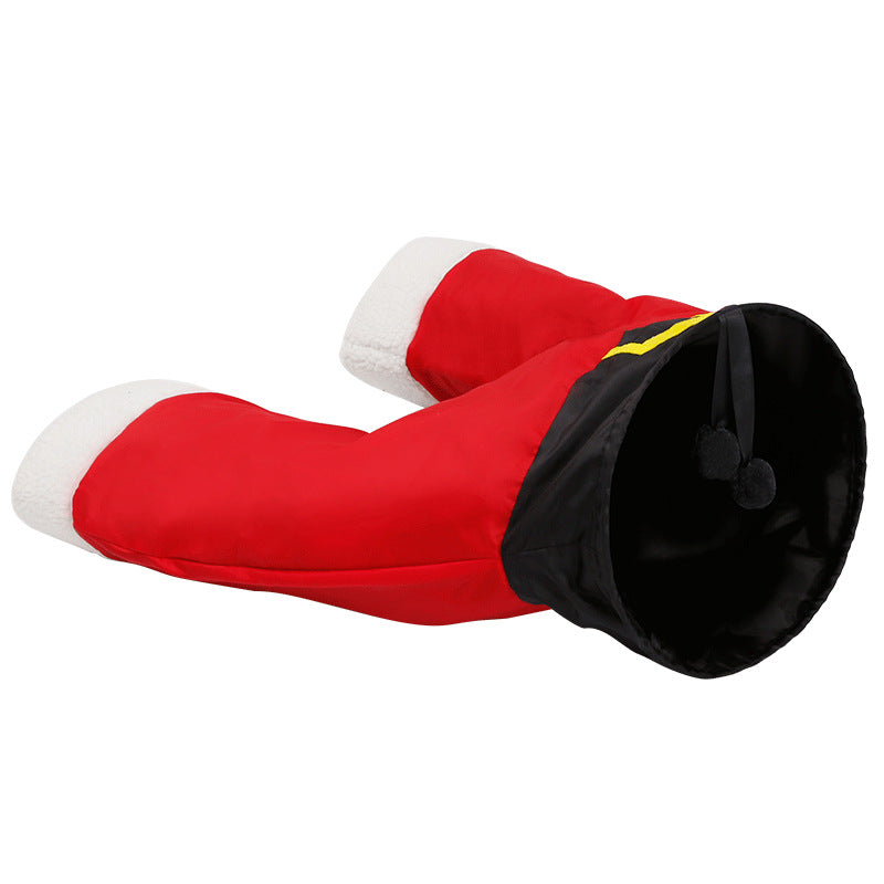 Pet Toy Christmas Sound Paper Three-Way Cat Tunnel Santa Claus Pants