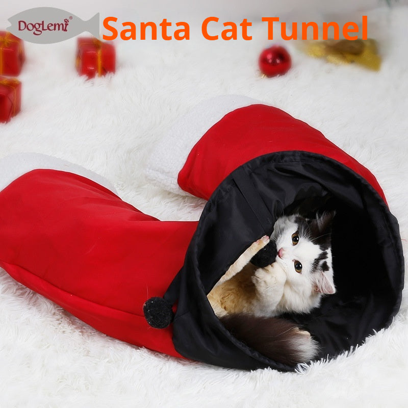 Pet Toy Christmas Sound Paper Three-Way Cat Tunnel Santa Claus Pants