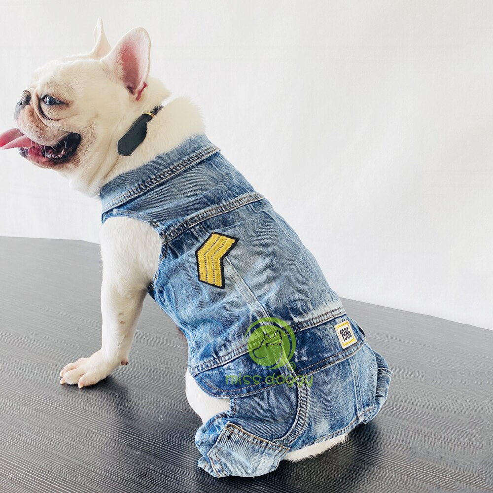 Retro Denim Overalls For Dogs Four Legs Dog Jumpsuit Spring Pet Costume