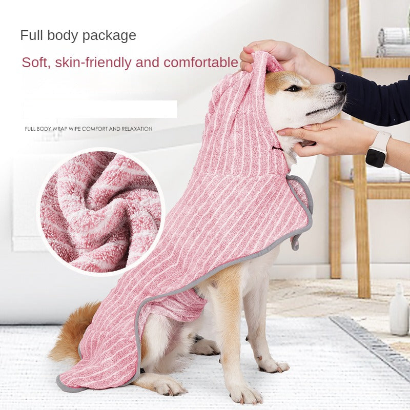 Striped Dog Wearable Bathrobe Comfortable, Quick-Drying Dog Rob