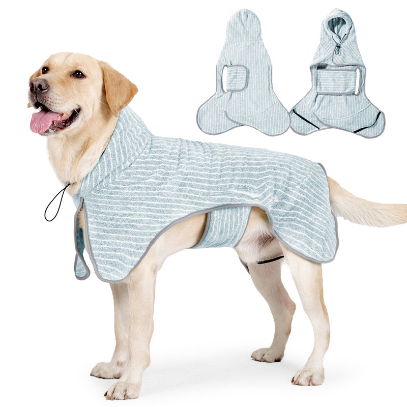 Striped Dog Wearable Bathrobe Comfortable, Quick-Drying Dog Rob