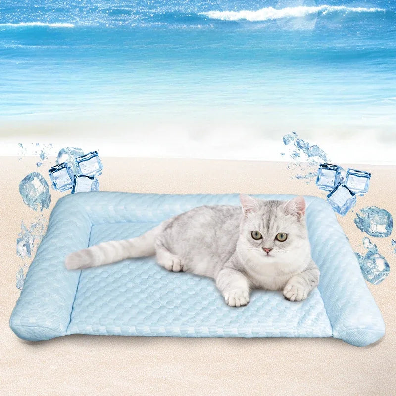 Summer Cooling Ice Silk Mat & Bed Set for Dogs Cats