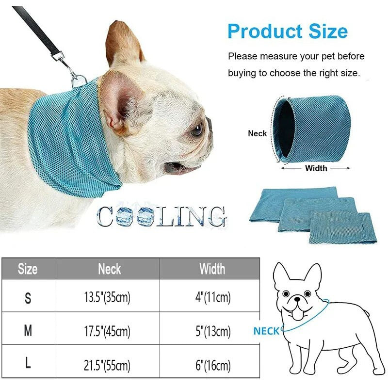 Summer Ice Dog Collar Reusable Physical Instant Cooling Bandana with Leash Hole Pet Scarf